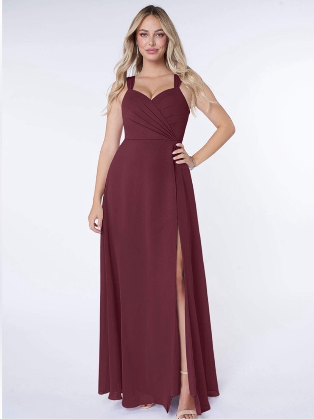 Cabernet V-Neck Azazie Dress with Side Slit with open back